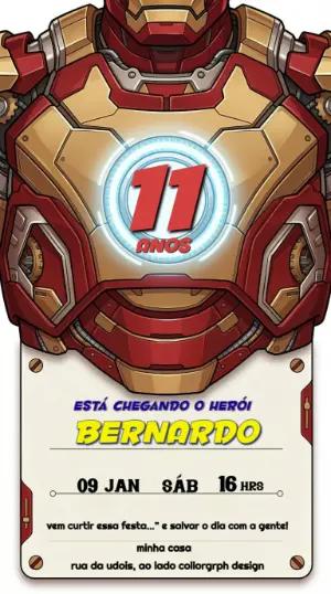 Convite Digital Herói de Ferro Aniversário Infantil Editável