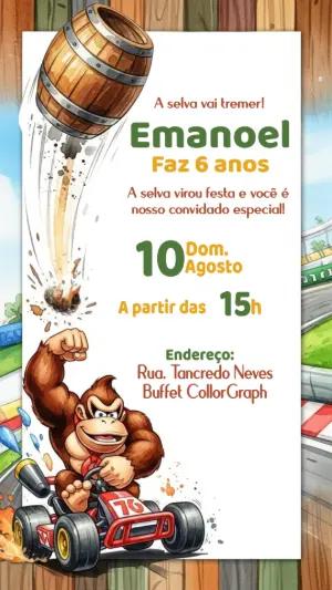 Convite Aniversário Donkey Kong Corrida para Editar Online