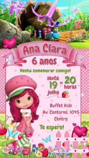 Convite Animado Aniversário Moranguinho para Editar Online