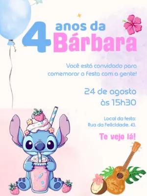Convite de Aniversário Stitch Tropical para Editar Online