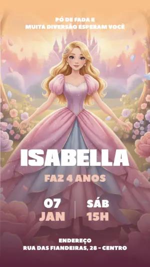 Convite de Aniversário Princesa Fada Rosa Modelo Editável