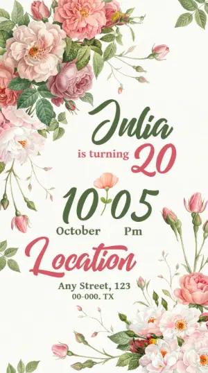 Elegant Floral Birthday Invitation | Editable Template