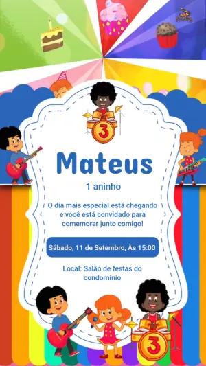 Vídeo Convite de Aniversário Infantil Tema Banda Colorida Editável