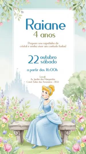Convite de Aniversário Cinderela para Editar Online