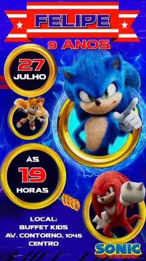 Convite Animado Aniversário Sonic para Editar Online