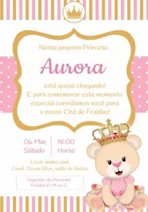 Convite Chá de Fraldas Ursinha Princesa para Editar Online