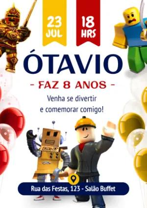 Convite de Aniversário Roblox com Personagens em Ação para Editar