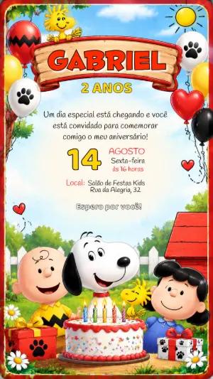 Convite de Aniversário Snoopy e sua Turma para Editar