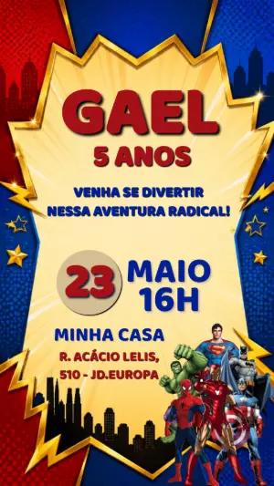 Convite de Aniversário Super-Heróis Colorido para Editar