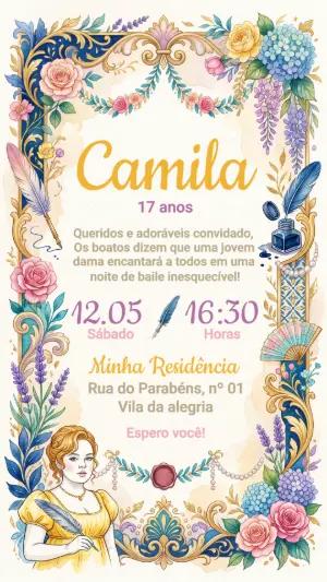 Convite de Aniversário Penélope Bridgerton Editável
