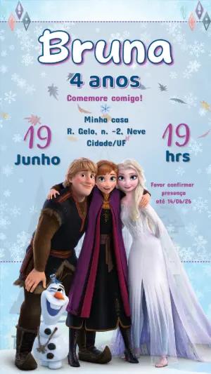 Convite de Aniversário Frozen 2 Editável com Elsa e Anna