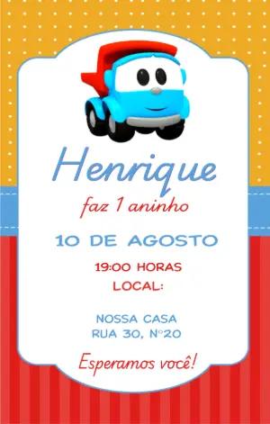 Convite de Aniversário Infantil Leo o Caminhão para Editar