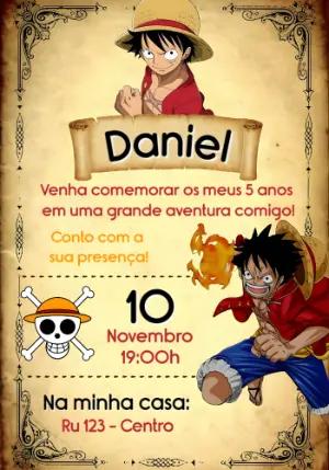 Convite de Aniversário One Piece com Personagens para Editar