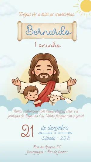 Vídeo Convite de Aniversário Religioso Jesus Fofo para Editar