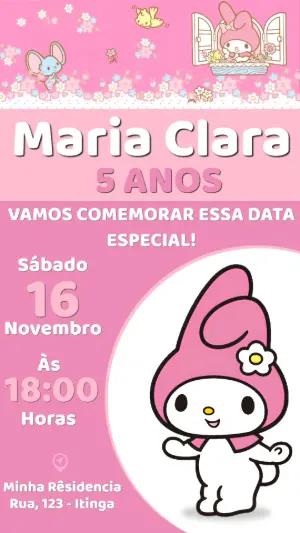 Convite de Aniversário My Melody Rosa | Modelo Editável Digital