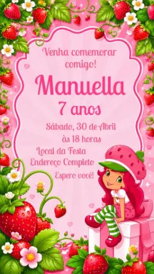Convite de Aniversário Moranguinho Rosa para Editar
