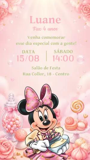 Convite Aniversário Minnie Confeiteira Rosa Editável