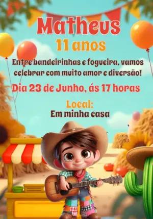Convite de Aniversário Festa Junina com Menino para Editar