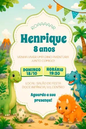 Convite de Aniversário Dinossauro Baby Fofo para Editar