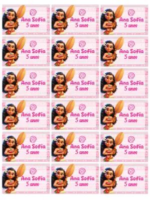 Adesivo Moana para Aniversário | Modelo Editável Infantil