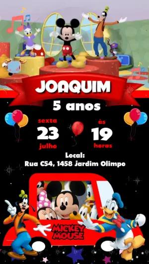 Convite Animado Aniversário Turma do Mickey para Editar Online