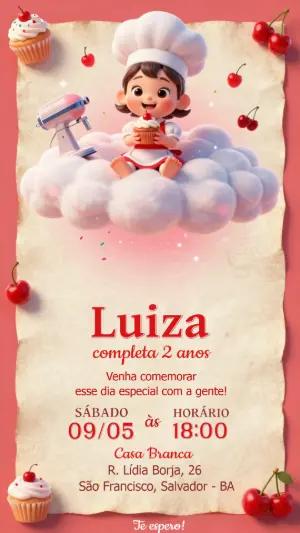Convite de Aniversário Confeiteira Fofa para Editar Online