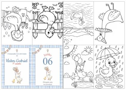 Livro de Colorir Gansinho Fofo para Aniversário Editável