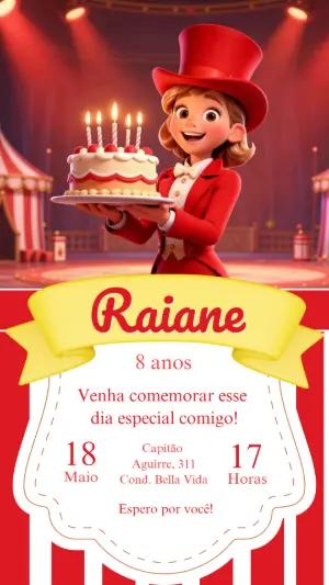 Convite de Aniversário Circo Menina 3D para Editar