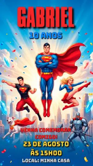 Convite de Aniversário Superman e Amigos para Editar