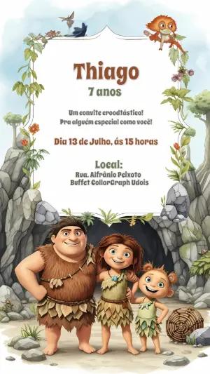 Convite Aniversário Os Croods com Personagens para Editar Online