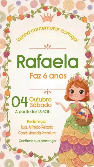 Convite de Aniversário Tema Frutas Colorido Modelo Editável