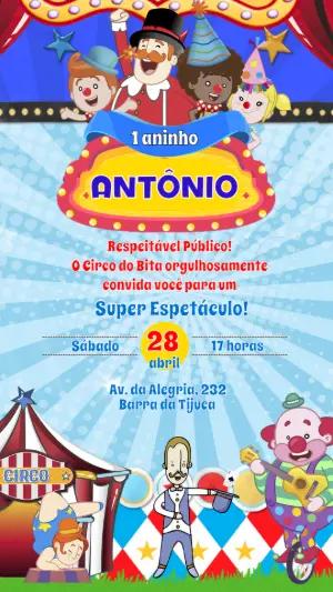 Convite Aniversário Circo do Bita para Editar Online