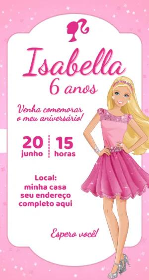 Convite de Aniversário Barbie Rosa para Editar e Enviar