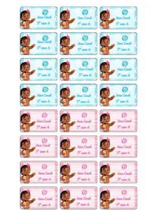 Etiqueta Escolar Moana Baby para Editar e Imprimir