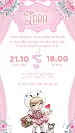 Convite de Aniversário Menina Jardim Encantado Rosa Editável