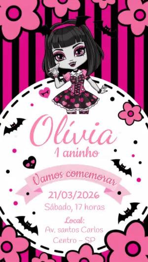 Convite Digital Aniversário Draculaura Editável