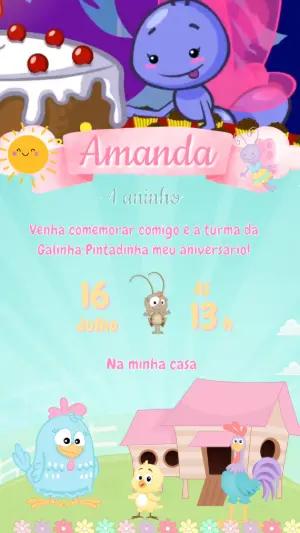 Convite Animado Aniversário Galinha Pintadinha para Editar Online