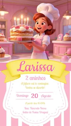 Convite de Aniversário Confeitaria Rosa para Editar