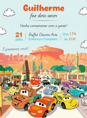 Convite Aniversário Carros Disney para Editar Online