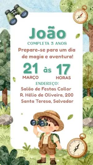 Convite de Aniversário Explorador Infantil para Editar