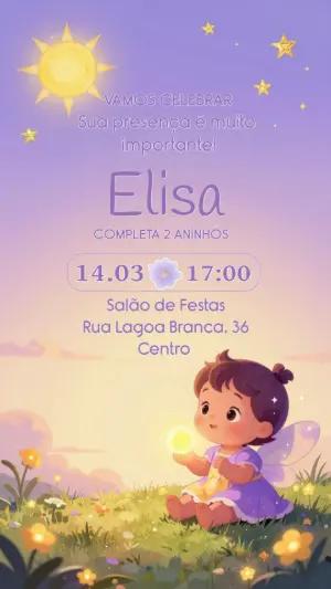 Convite de Aniversário Fada Lilás Mágica para Editar