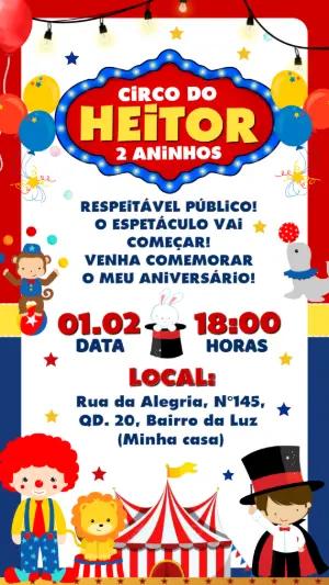 Convite Digital de Aniversário Tema Circo para Editar
