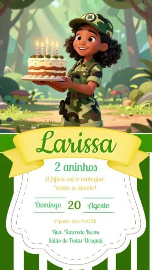 Convite Aniversário Exército Menina Camuflado para Editar