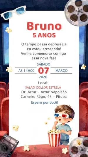 Convite de Aniversário Infantil Tema Cinema para Editar