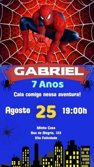 Convite de Aniversário Homem-Aranha Modelo Digital Editável