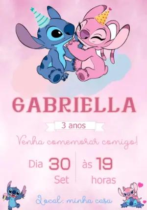 Convite Aniversário Stitch e Angel Rosa para Editar Online
