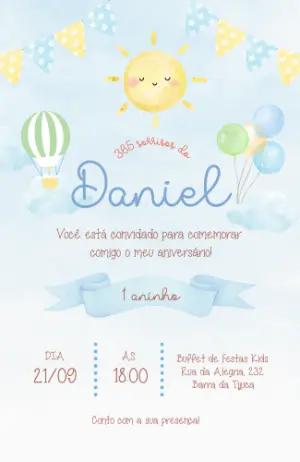 Convite de Aniversário Céu Aquarela Editável para Menino