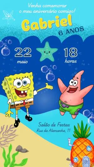 Convite de Aniversário Bob Esponja Fundo do Mar Editável