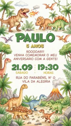 Convite de Aniversário Dinossauro Aquarela para Editar