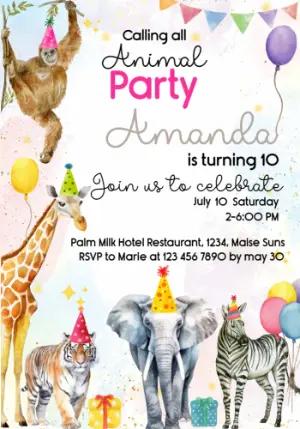 Jungle Animal Party Birthday Invitation to Edit Online